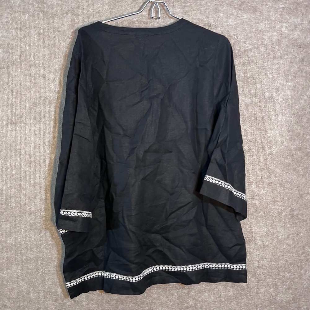 Tommy Bahama Linen Embroidered V Neck Tunic Top Womens Large Black Boho Coastal - Picture 3 of 8